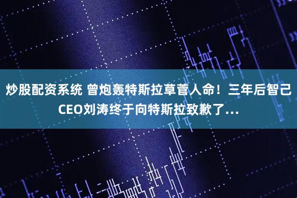 炒股配资系统 曾炮轰特斯拉草菅人命！三年后智己CEO刘涛终于向特斯拉致歉了…